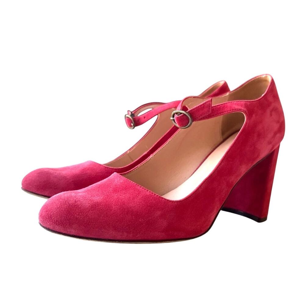 KK DODDS Mary Jane Heels in Red Nubuck Suede Size 38.5/ US 8